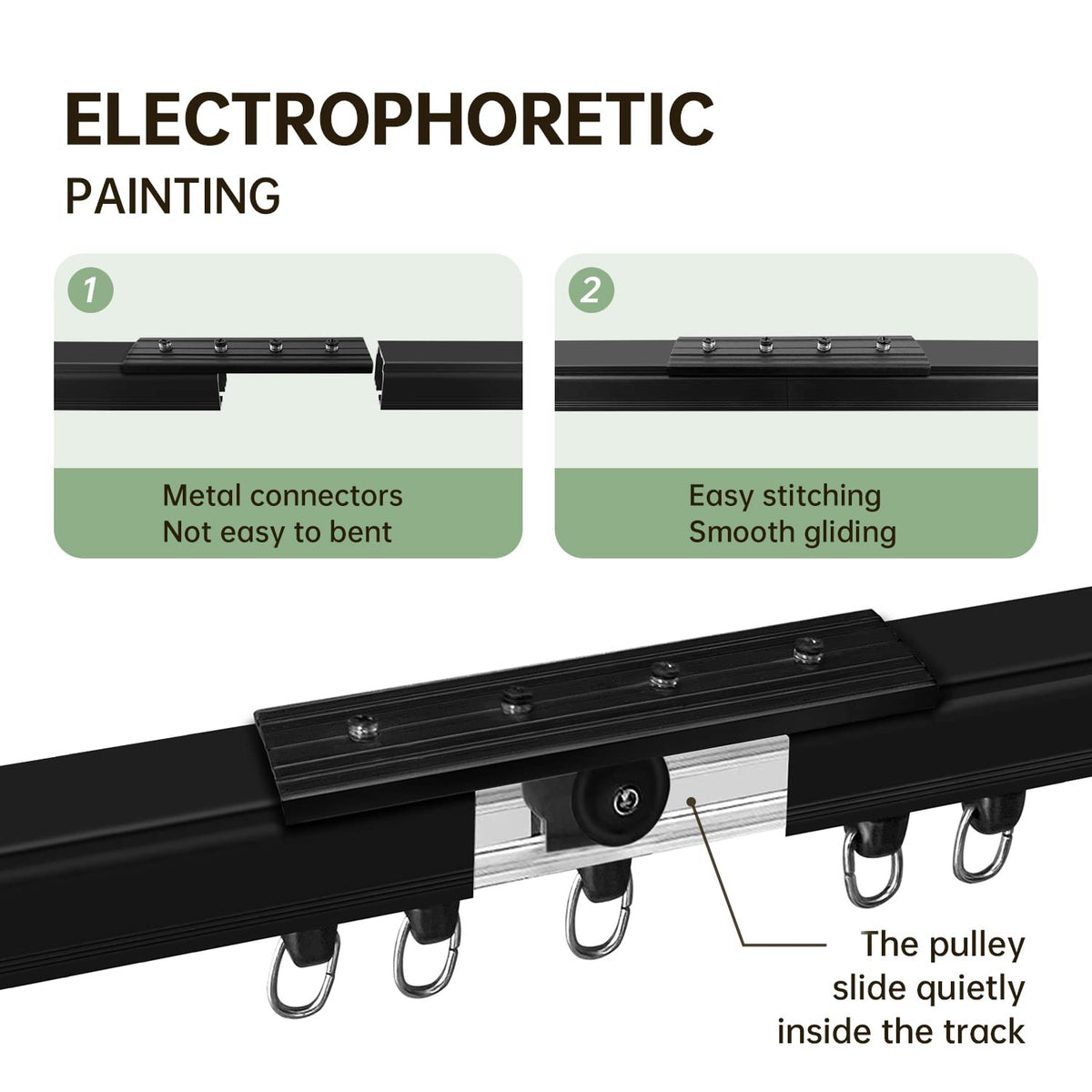 MaKefeile aluminum track with glossy finish provides easy glide across surfaces.