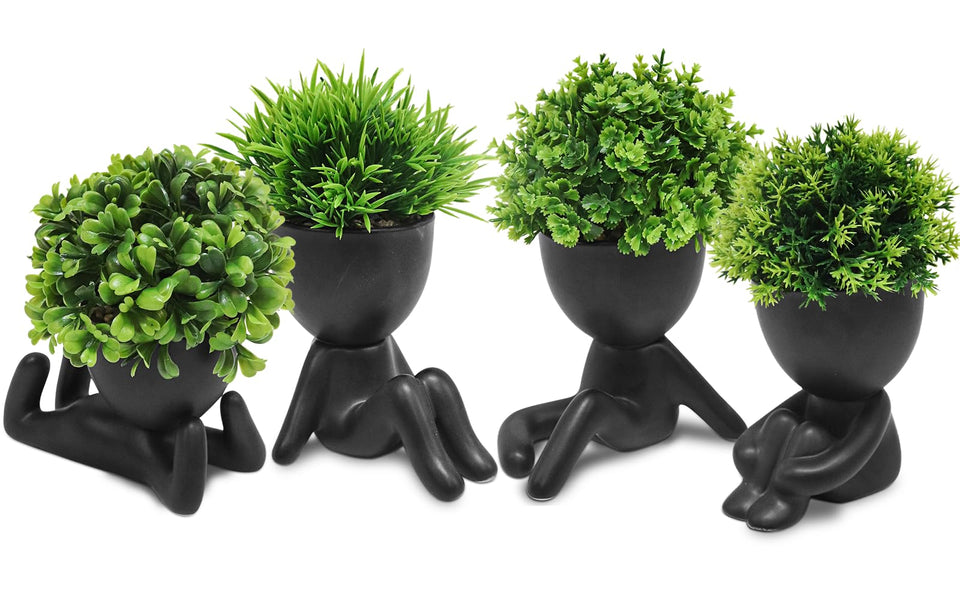 MAKHOT 4PCS mini succulents in human-shaped pots brighten shelves