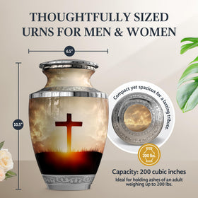Malaika Memorials cross urn carved metal bands and handcrafted design