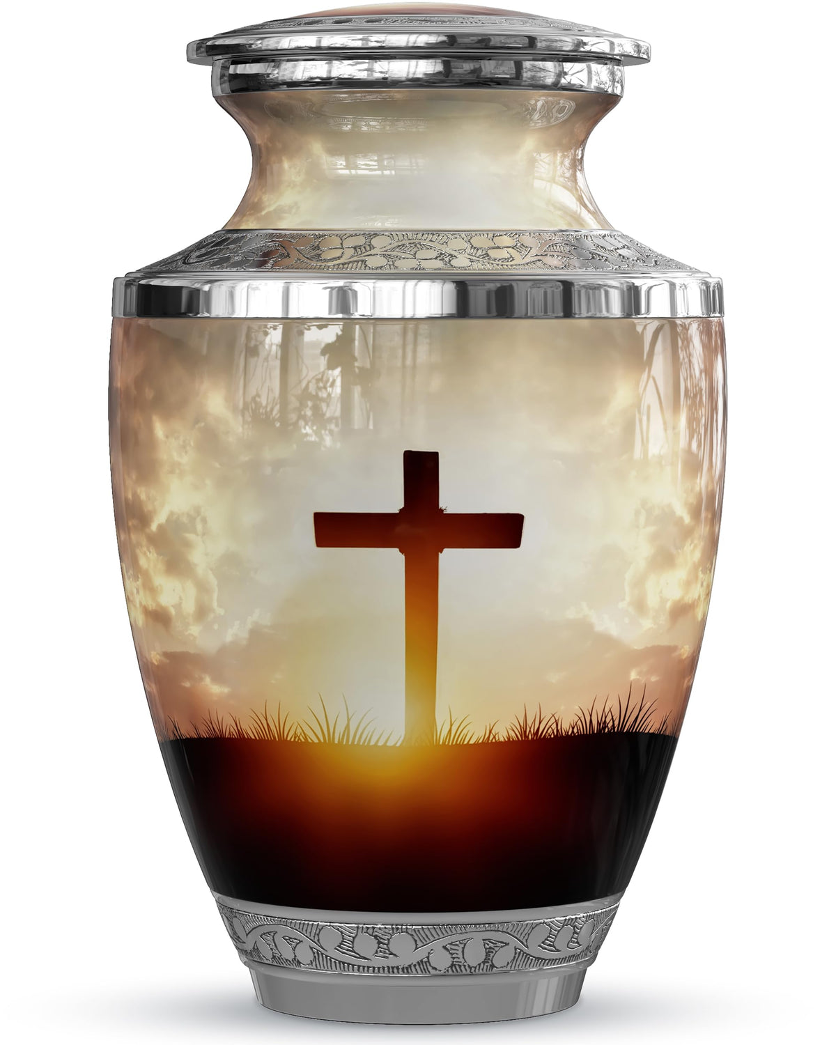 Malaika Memorials cross urn full view with durable aluminum body