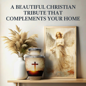 Malaika Memorials cross urn soft felt base protects furniture
