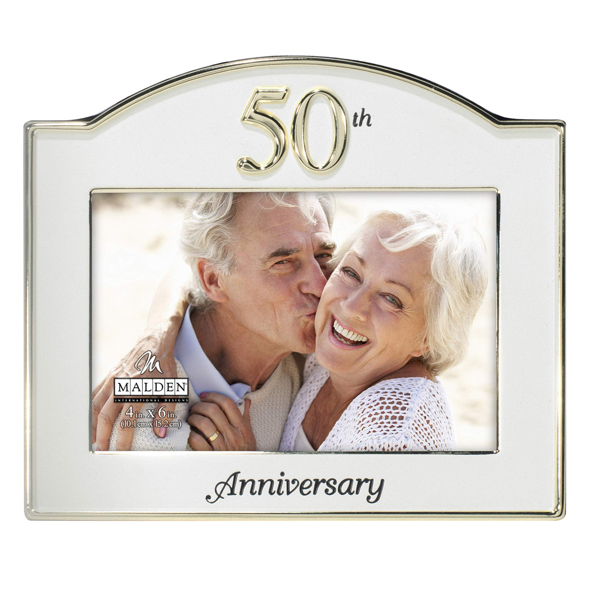 Malden 50th Anniversary frame front close-up shows two-tone metal and gold detailing.
