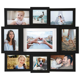 Malden black nine-opening collage frame front view showcases nine-photo display for any wall.