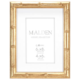 Malden Gold Bamboo 4x6 frame front view highlights antique finish for shelf display