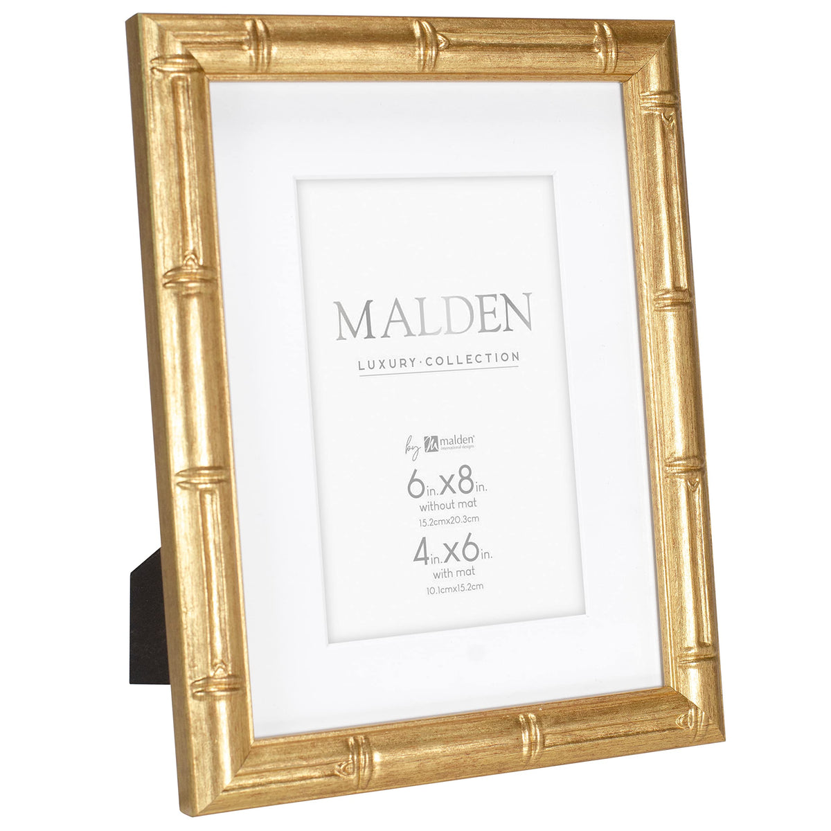 Malden Gold Bamboo frame matte detail shows white beveled mat for 4x6 inserts