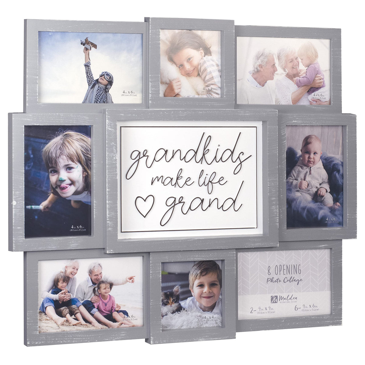 Malden grandkids make life grand sentiment frame highlighting raised text.