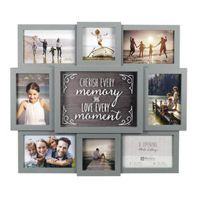 Malden gray 8-opening sentiment frame front view for elegant wall gallery display of memories