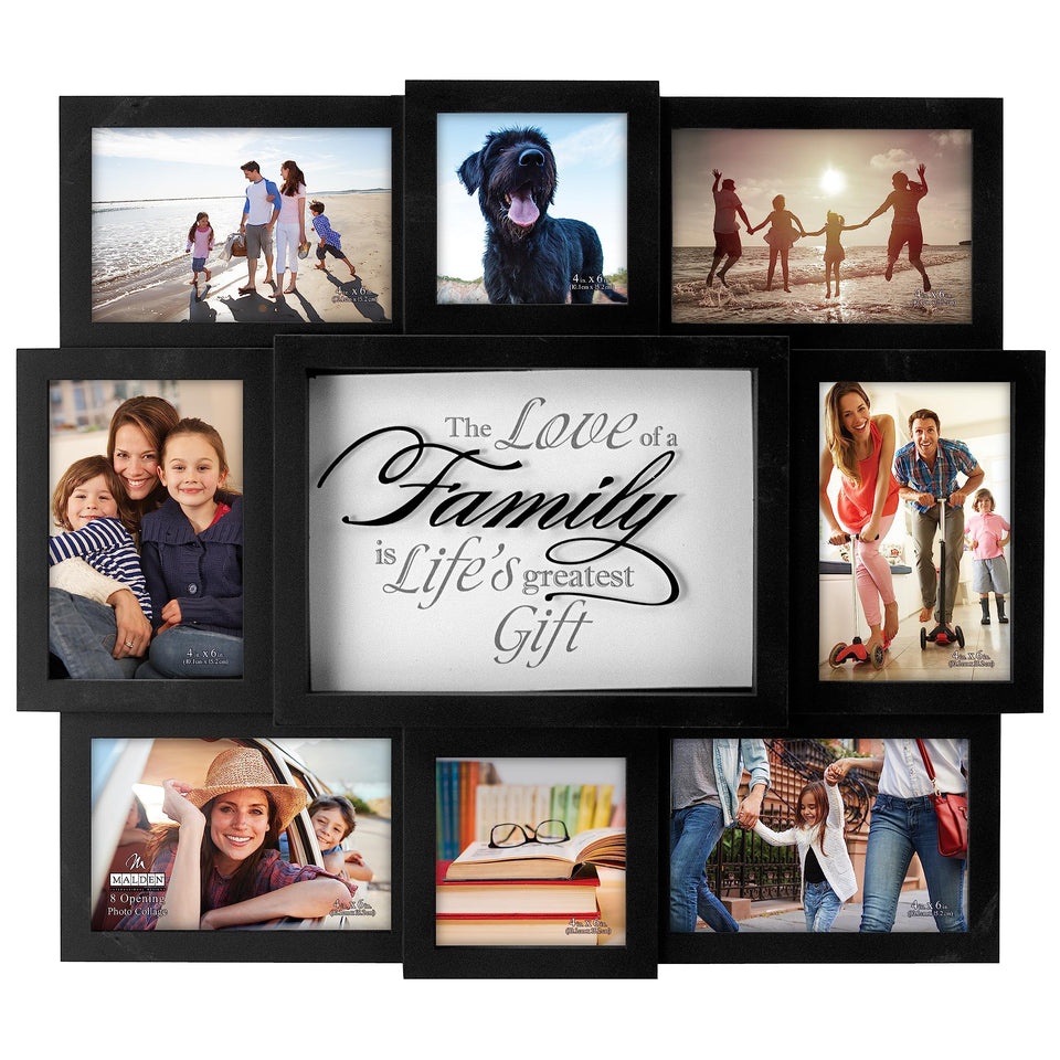Malden Love of a Family collage frame displaying six 4x6 photos in black.