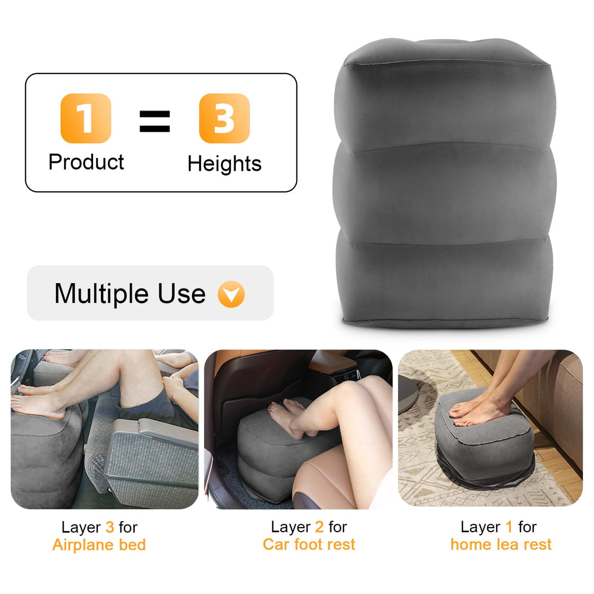 Maliton adjustable-height foot rest demonstrates seat-gap support on planes