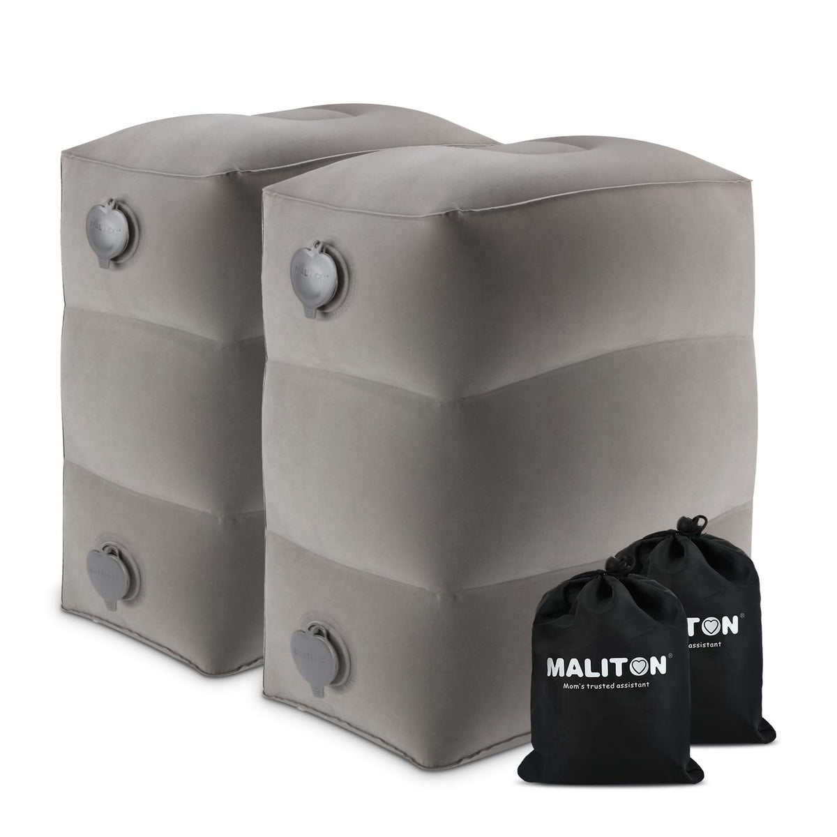 Maliton inflatable foot rest in grey with 2-pack design for travel comfort