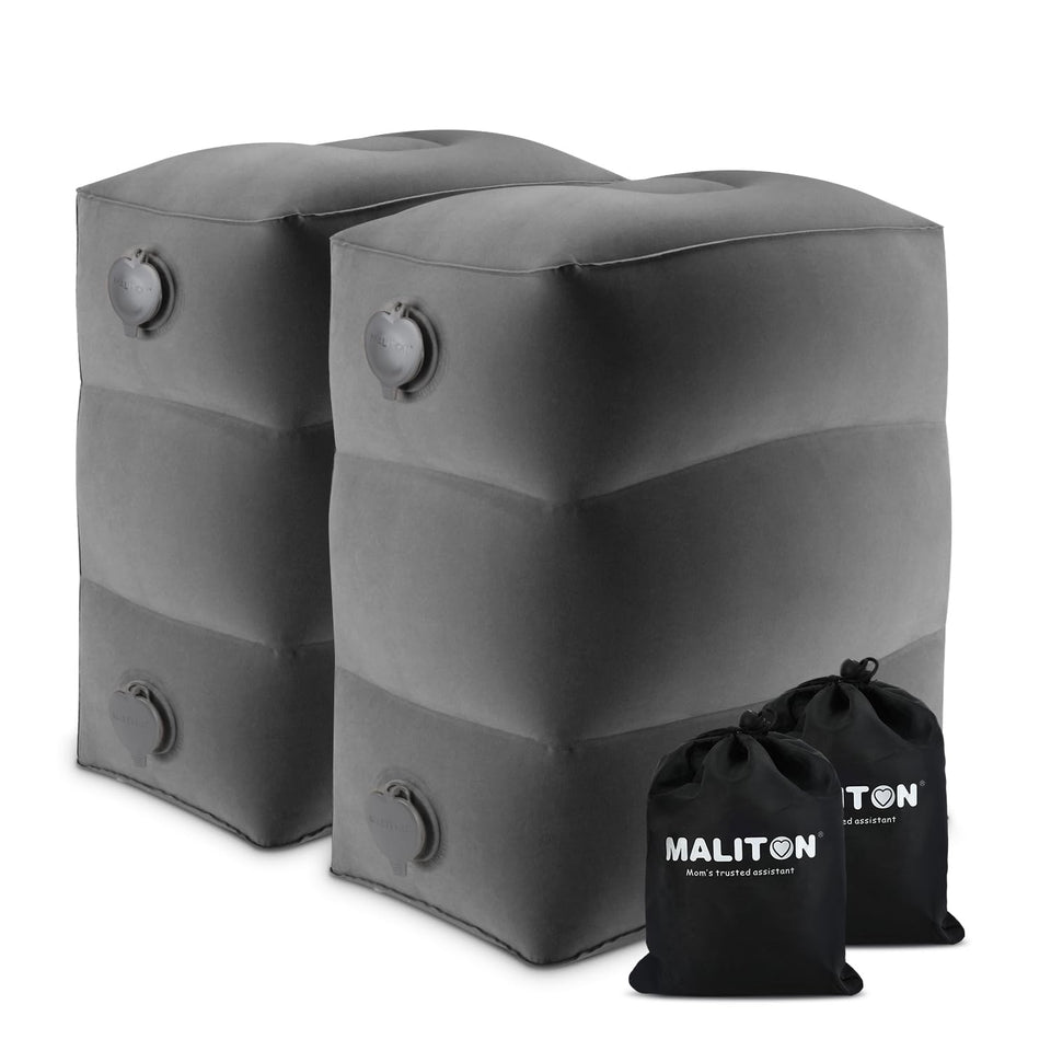 Maliton inflatable foot rest pillow for air travel expanding leg space