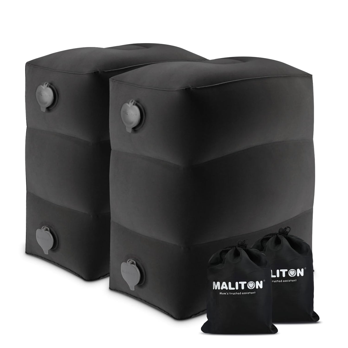 Maliton inflatable foot rest pillow for airplane creates cozy nap space.
