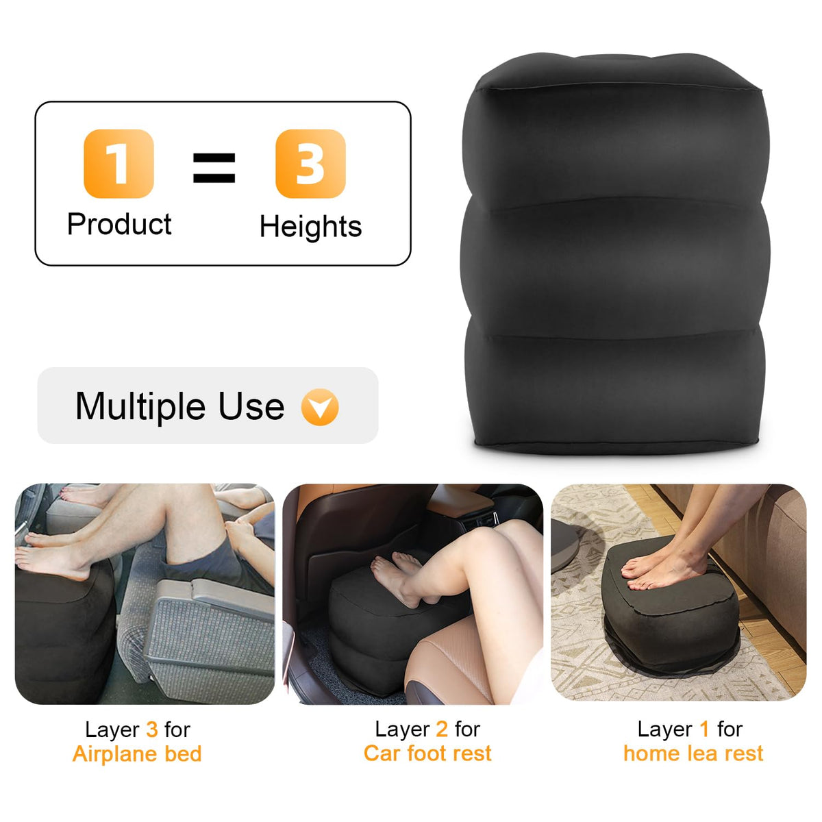 Maliton foot rest features two valves for quick inflation.