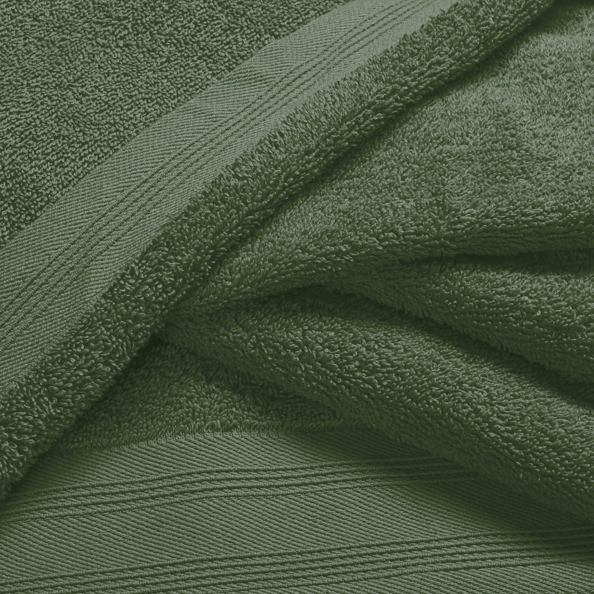 Bath towels 28x55 inches displayed in olive green for oversized absorbent coverage.
