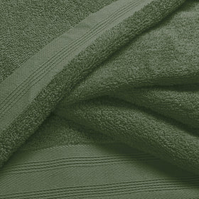 Bath towels 28x55 inches displayed in olive green for oversized absorbent coverage.