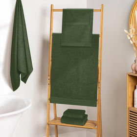 Hand towels 16x24 inches in olive green, quick drying for daily routines.