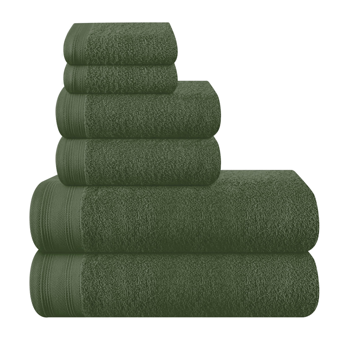 MALLONI HOME ultra soft 6pc towel set in olive green, plush texture for everyday comfort.