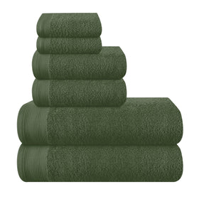 MALLONI HOME ultra soft 6pc towel set in olive green, plush texture for everyday comfort.