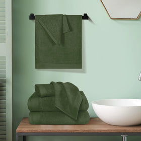 Wash cloths 12x12 inches in olive green, soft cotton for gentle cleansing.