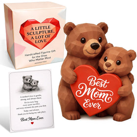 MAMAGIFTREE Mama Bear and Cub figurine with Best Mom Ever heart, ideal desk keepsake.