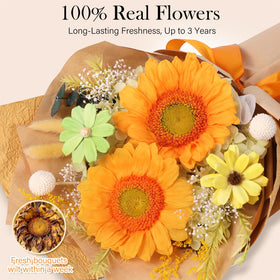 Elegant living room display featuring preserved sunflowers that never wilt.