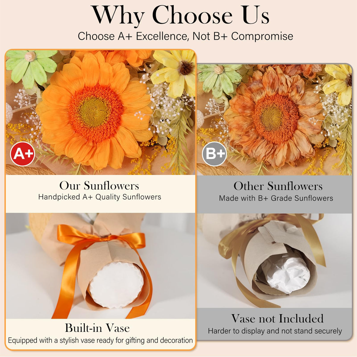 Handcrafted arrangement by florists with sunflower accents for lasting charm.