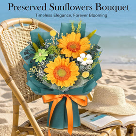 MAMAMIKO preserved sunflowers with baby’s breath accent for a delicate, lasting display