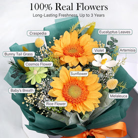 MAMAMIKO preserved sunflowers with hare’s tail grass for a long-lasting elegant arrangement