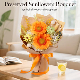 MAMAMIKO preserved sunflowers close-up shows vibrant color and lifelike texture.