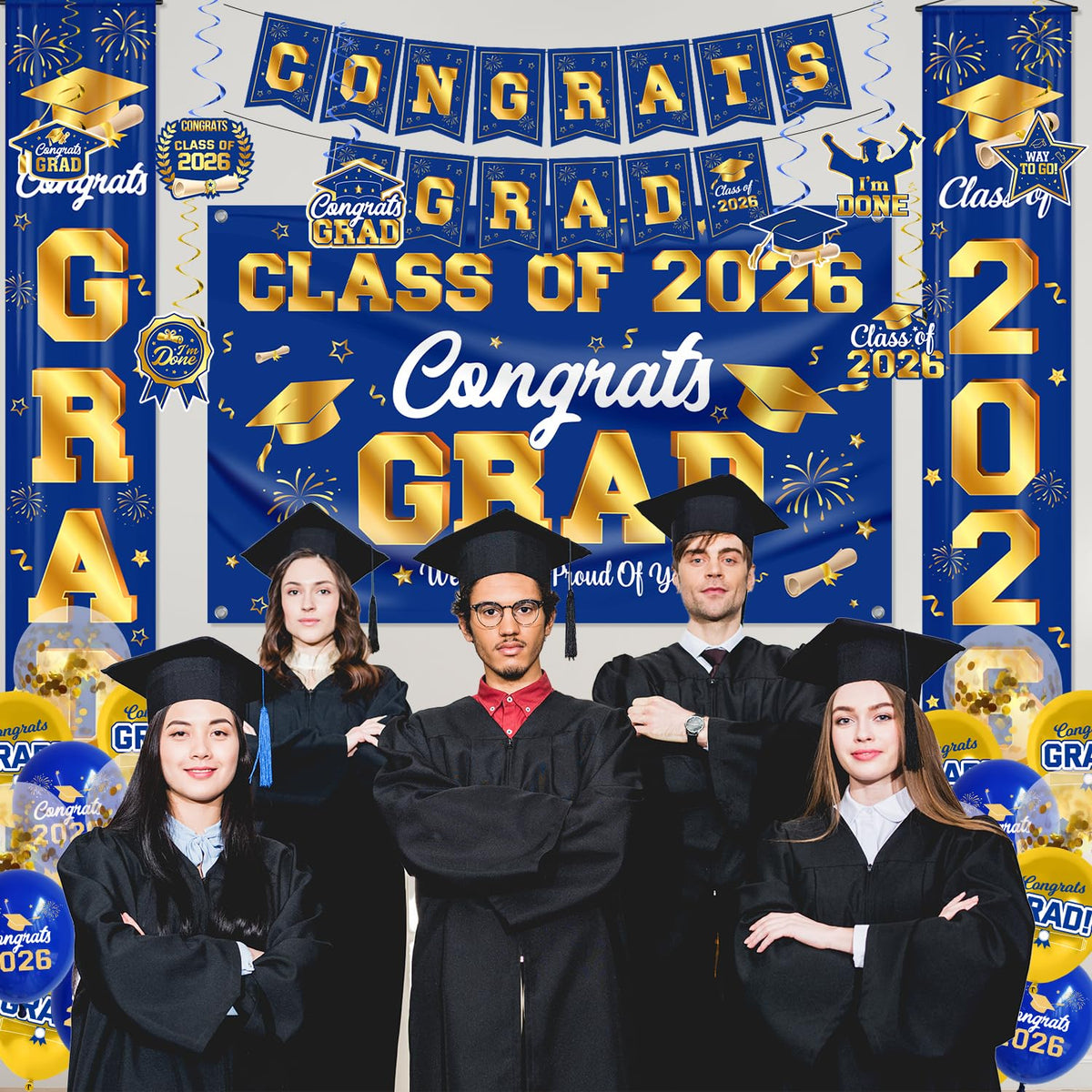 Mamfeov hanging ornaments create festive, dimensional graduation decor.