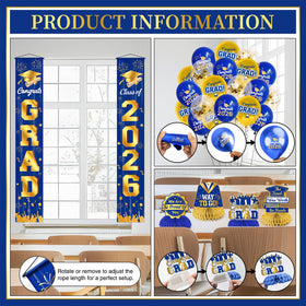 Mamfeov honeycomb balls add depth and color to graduation decor.