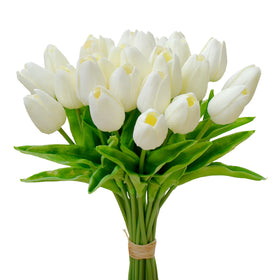 Mandy's Cream artificial tulips centerpiece close-up showing lifelike texture for elegant dining