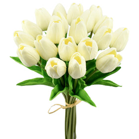 Mandy's cream artificial tulips centerpiece with lifelike texture for elegant tables.
