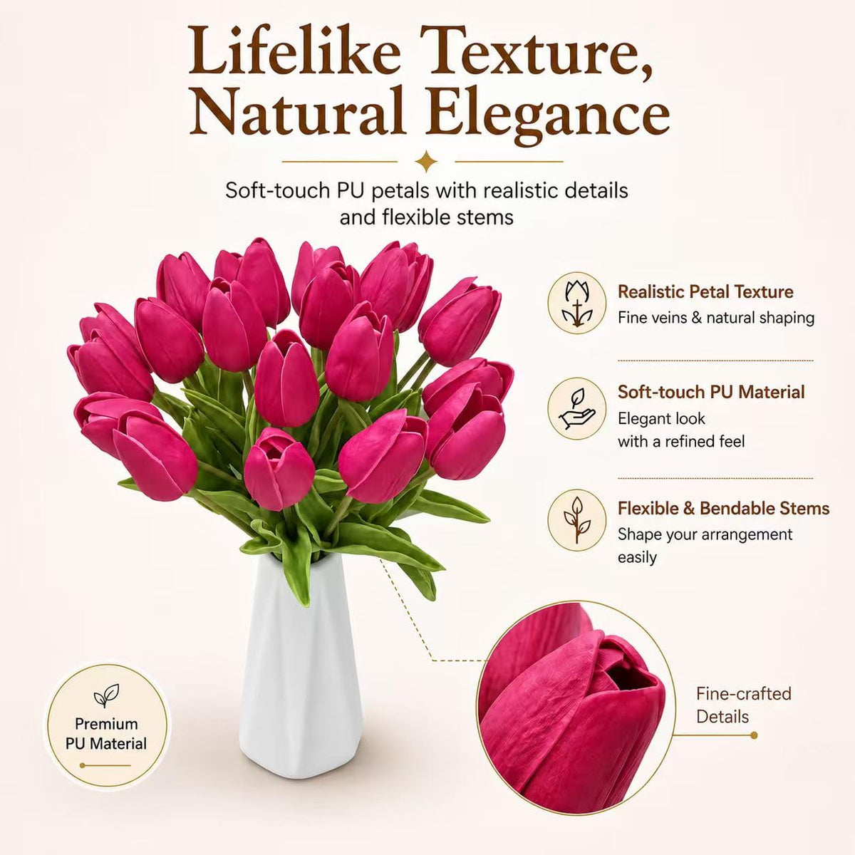 Mandy's tulips bendable stems allow easy, customizable centerpieces