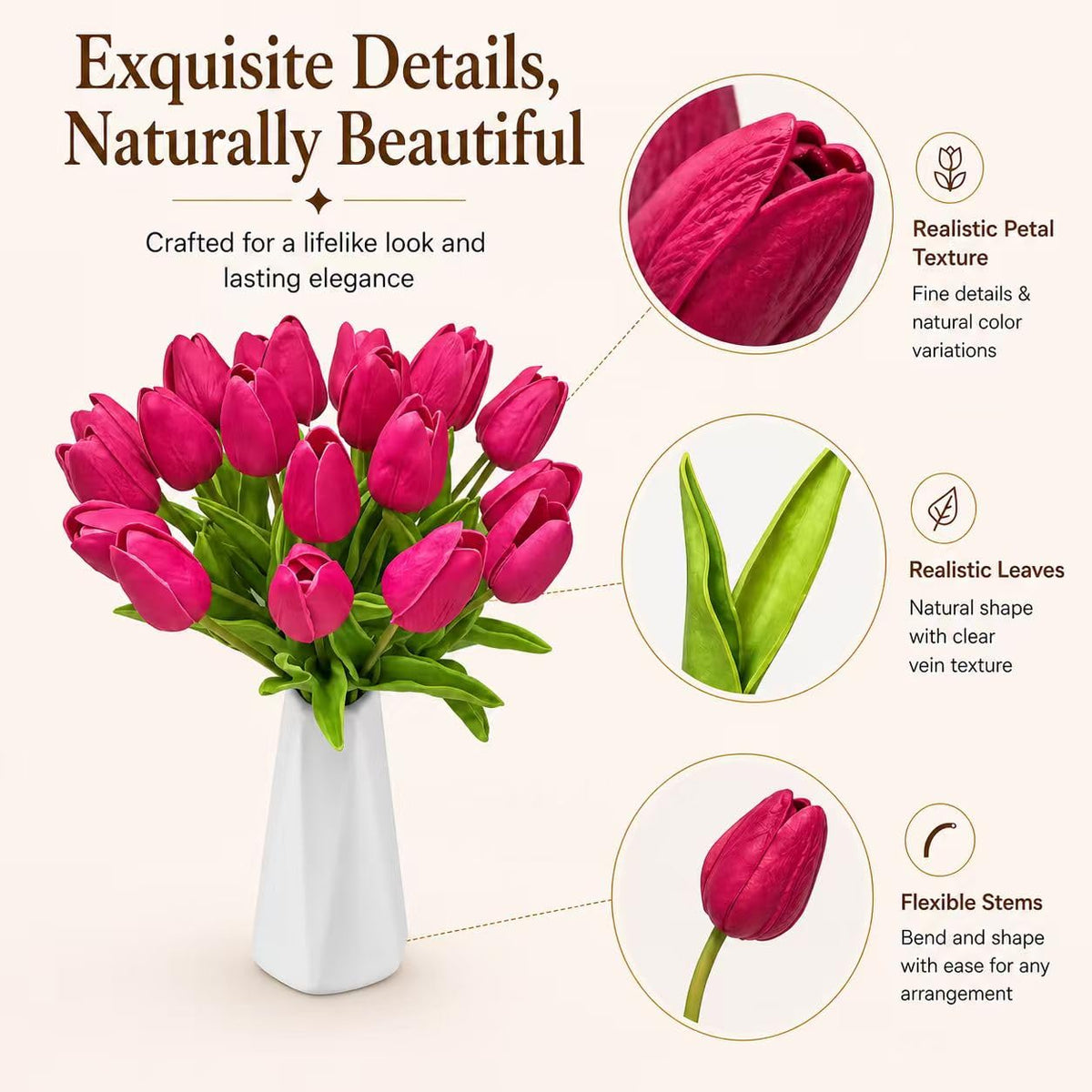 Mandy's tulips with 1.5 inch flower heads offer balance and focal point