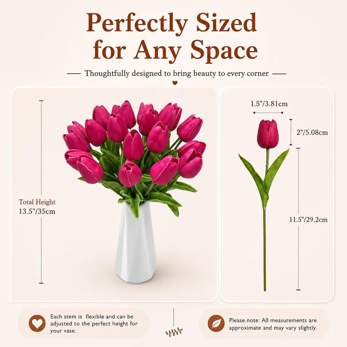 Mandy's hot pink tulips 13.5 inch height fit most vases