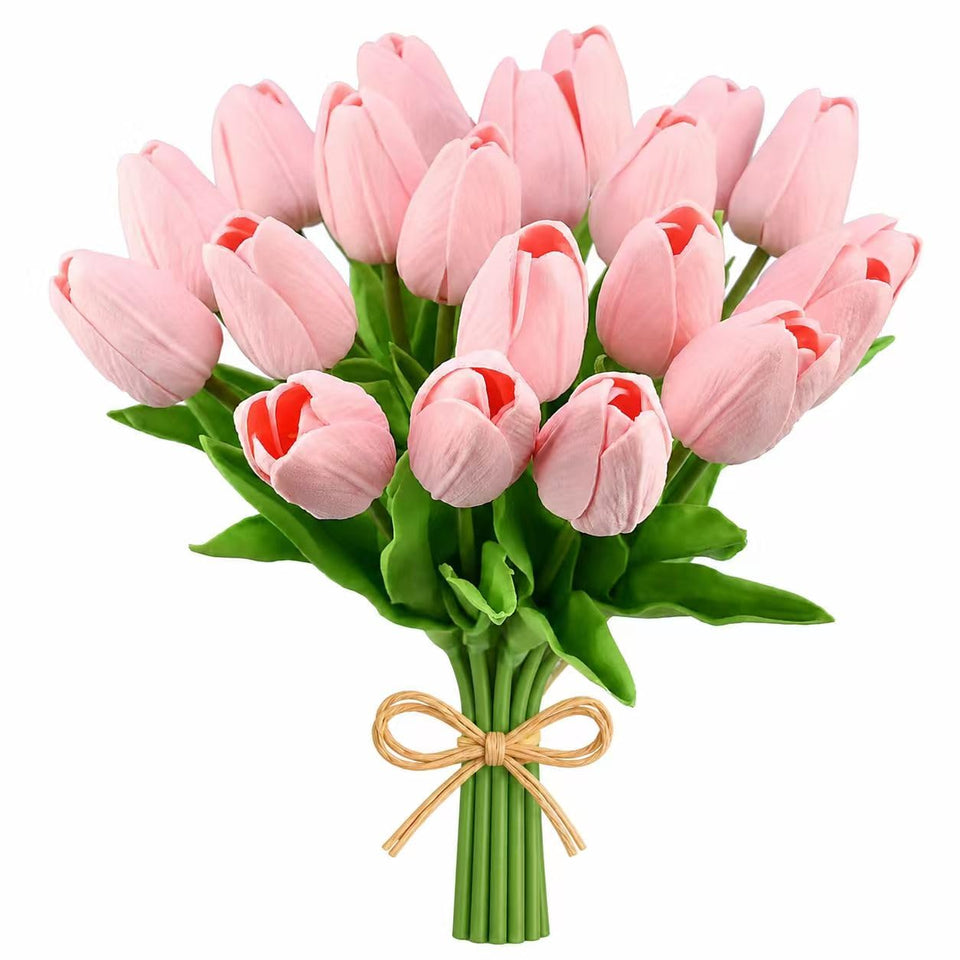 Mandy's light pink artificial tulips centerpiece displayed at 13.5-inch height for elegant tables