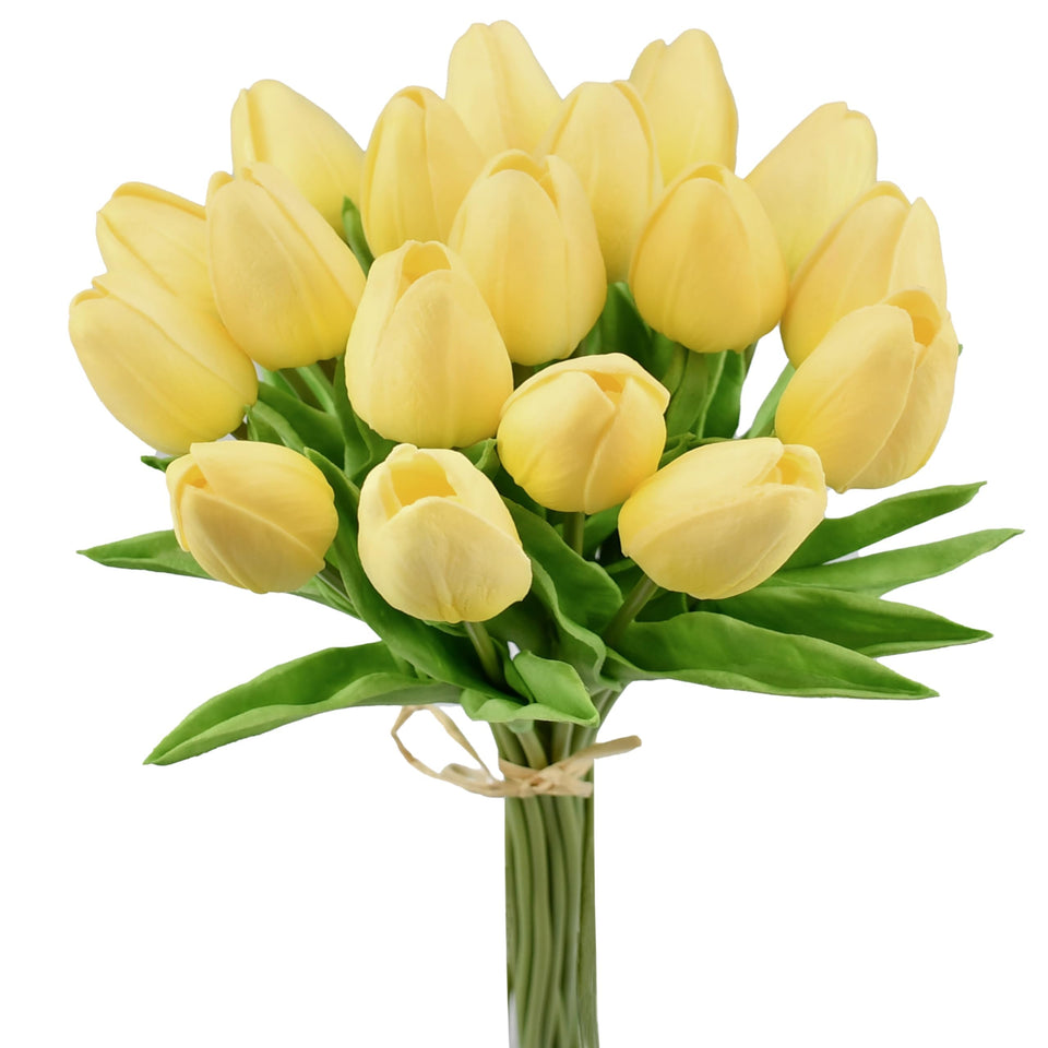 Mandy's light yellow artificial tulips centerpiece for a refined dining table