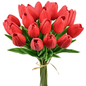 Mandy's Red Artificial Tulips close-up shows lifelike petals for refined table decor.