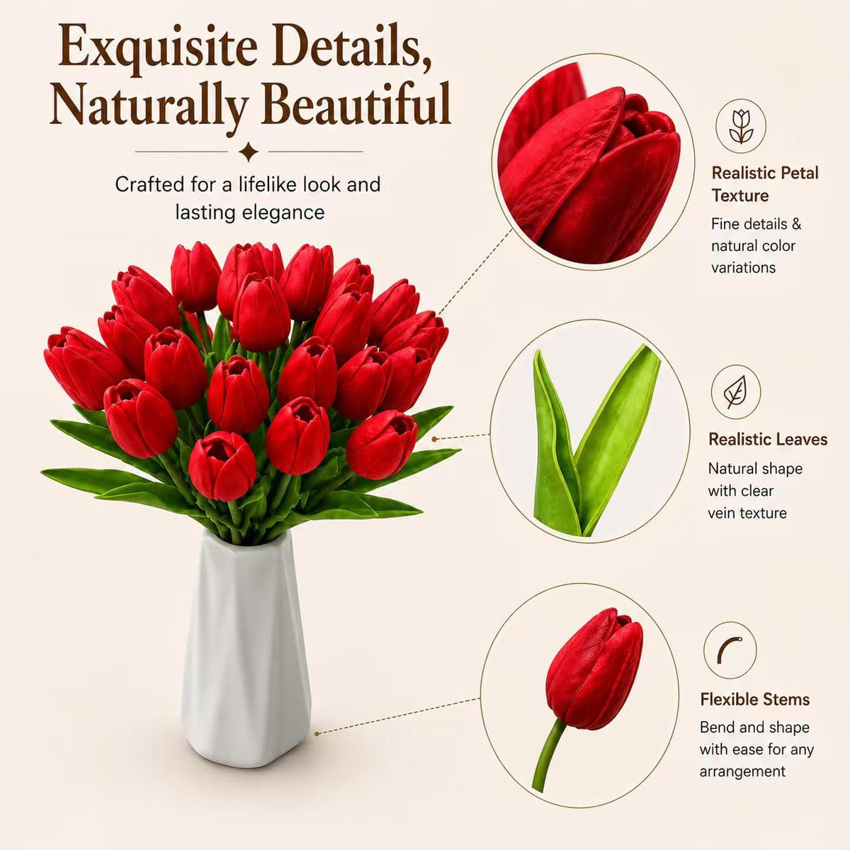 Mandy's Red Tulips on a dining table create a lush focal point for gatherings.