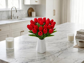 Mandy's Red Tulips on a kitchen island showcase versatile spring styling.
