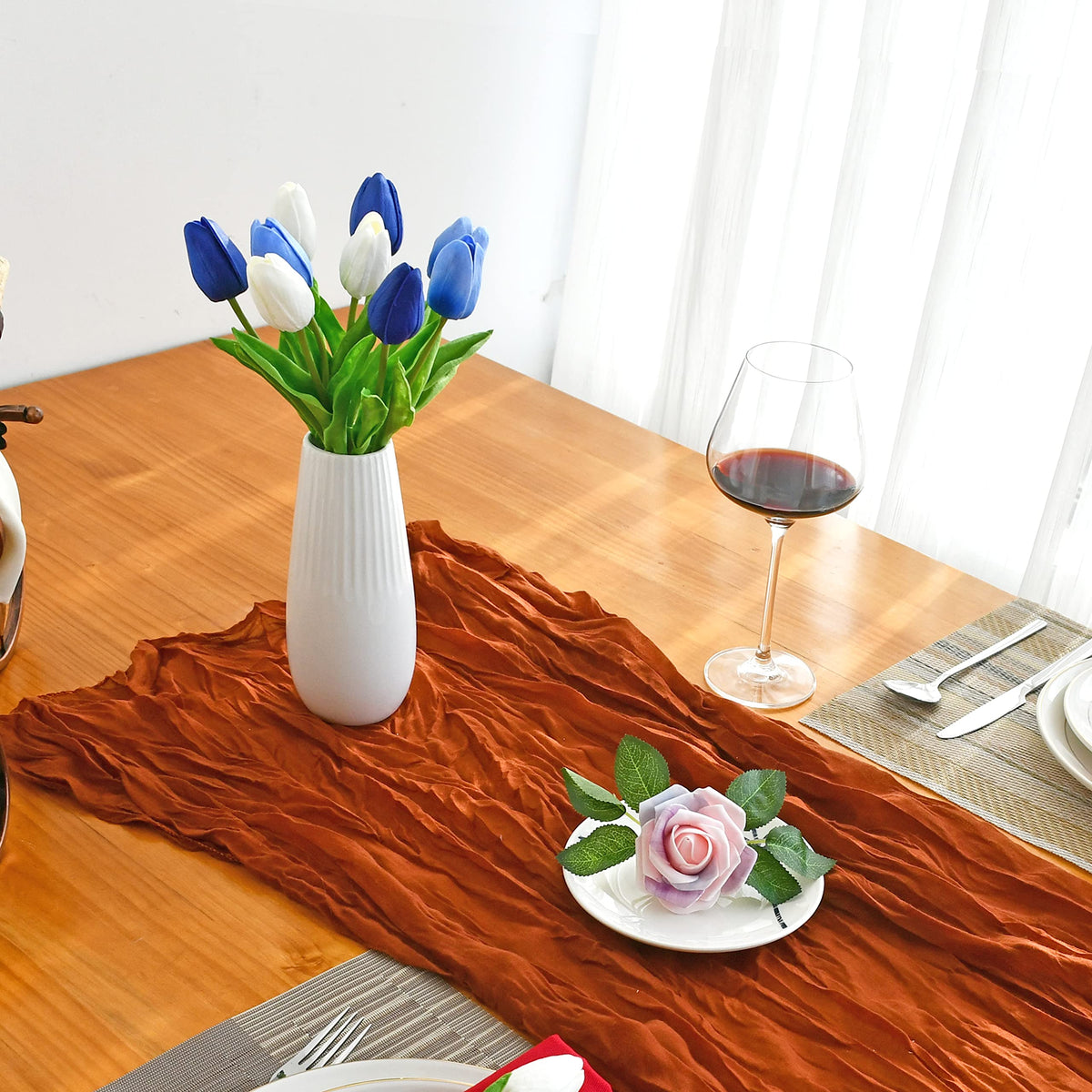 Vase-ready arrangement of Mandy's tulips for a lush dining display