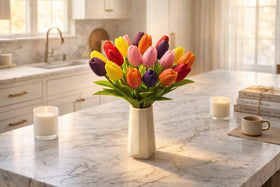 Mandy's Tulips on a dining table as a refined decor accent.