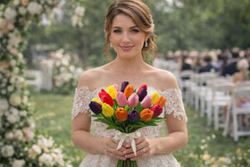 Mandy's Tulips on a kitchen island adding bright, low-maintenance style.