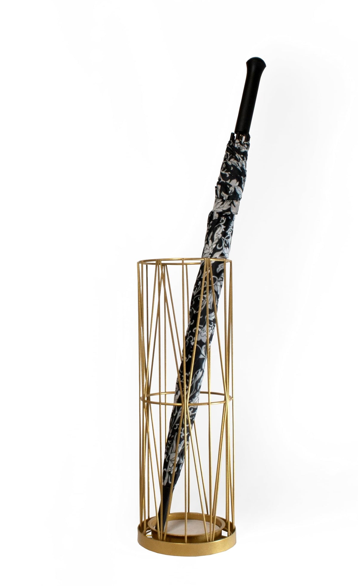 Gold Mango Steam Pluvian with a wire frame fits narrow hallways for umbrellas.