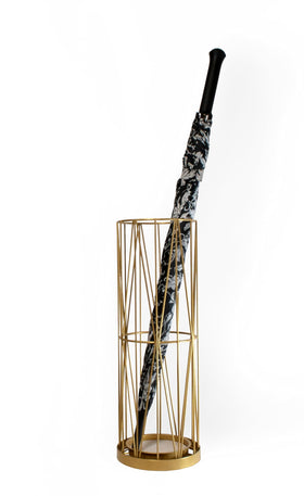 Gold Mango Steam Pluvian with a wire frame fits narrow hallways for umbrellas.