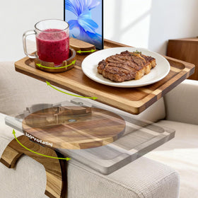 Manspdier 360° swivel base on the sofa arm tray for easy, adjustable meals.