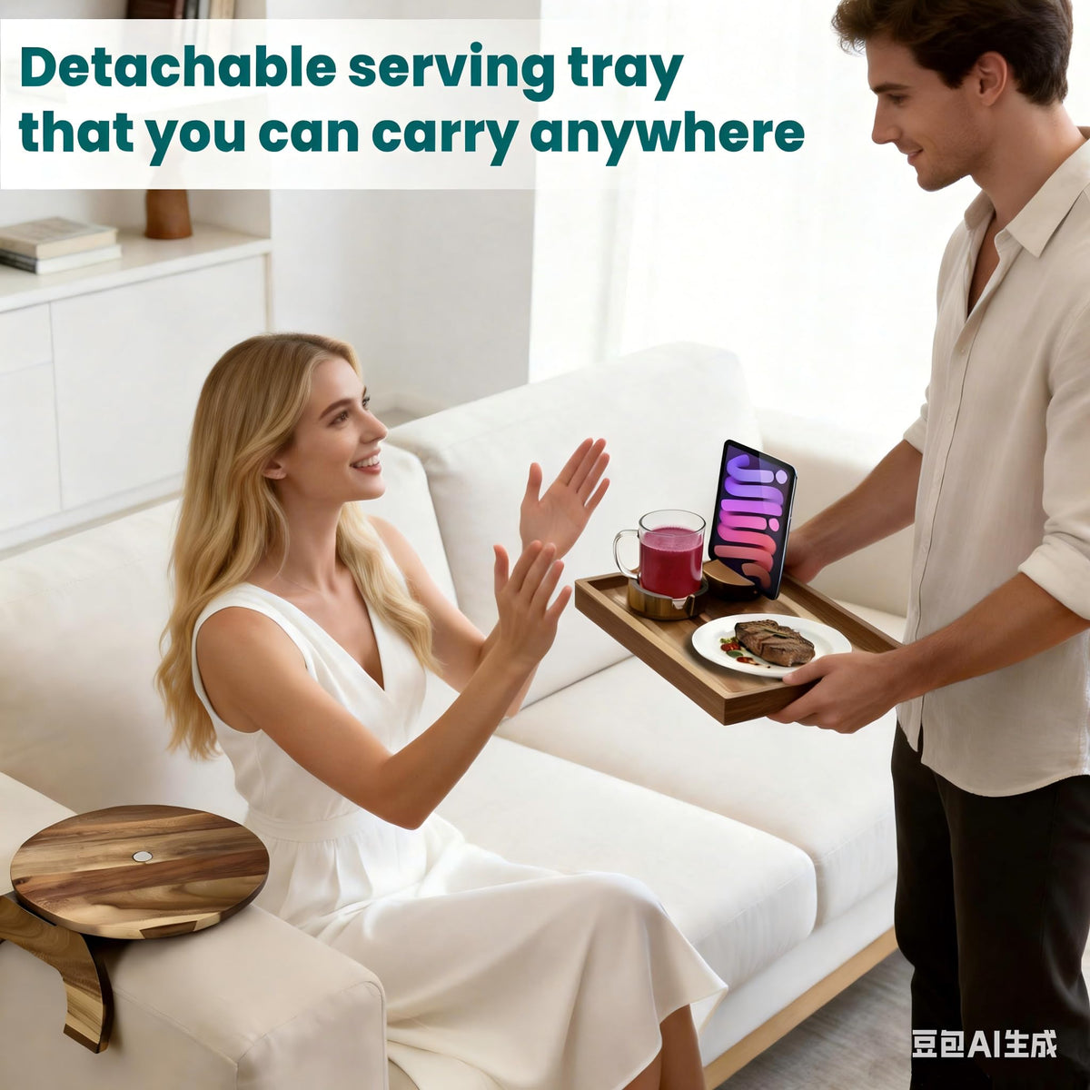 Manspdier acacia wood tray highlights natural grain and durable serving surface.