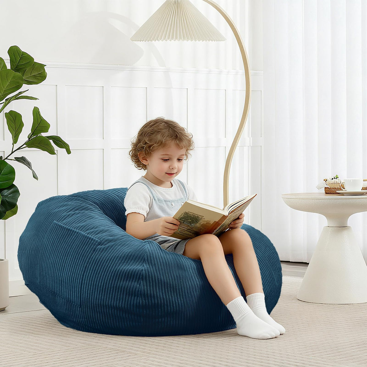 Manyday bean bag chair with corduroy cover blue, soft for cozy lounging.
