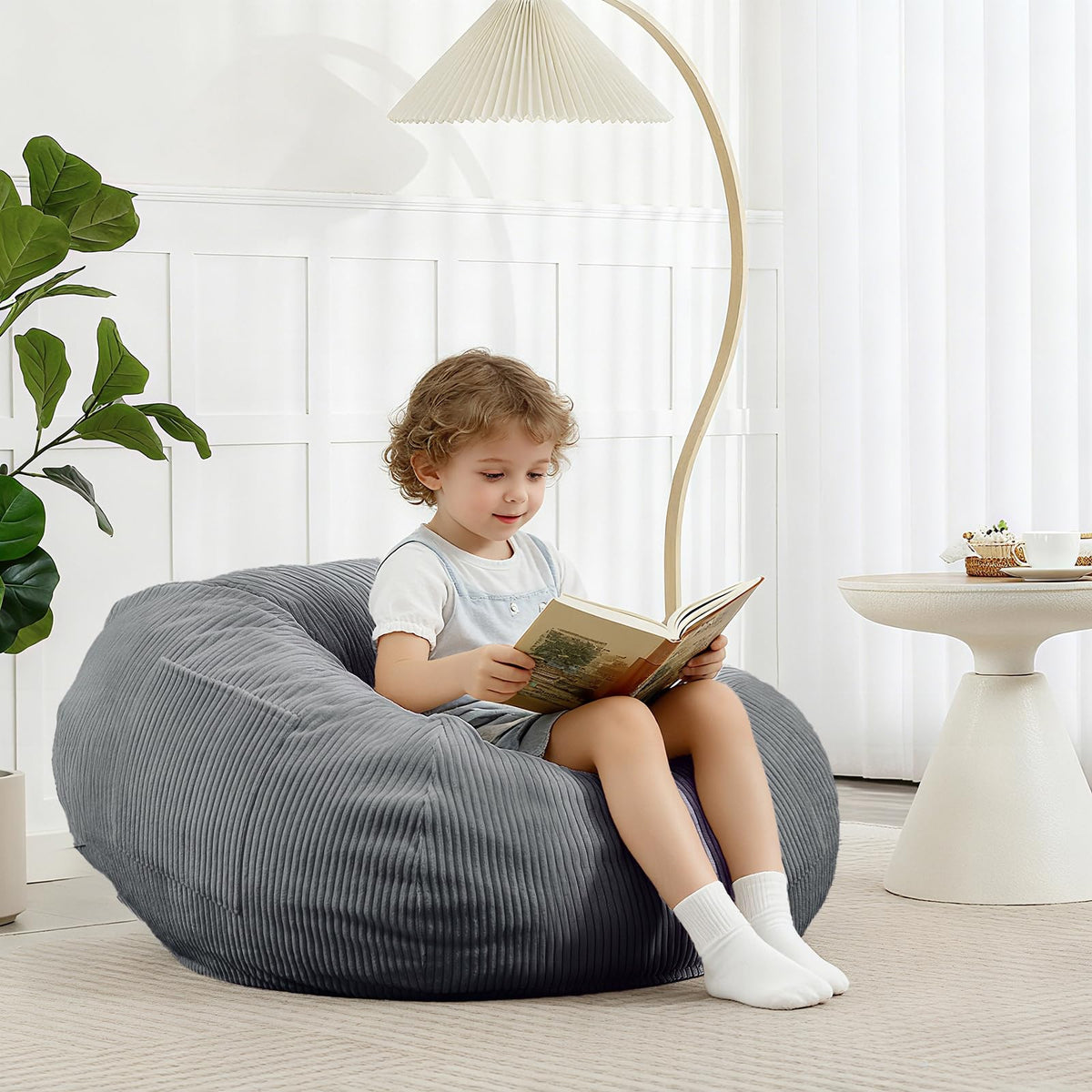Manyday bean bag chair with corduroy cover highlights soft texture for cozy seating.